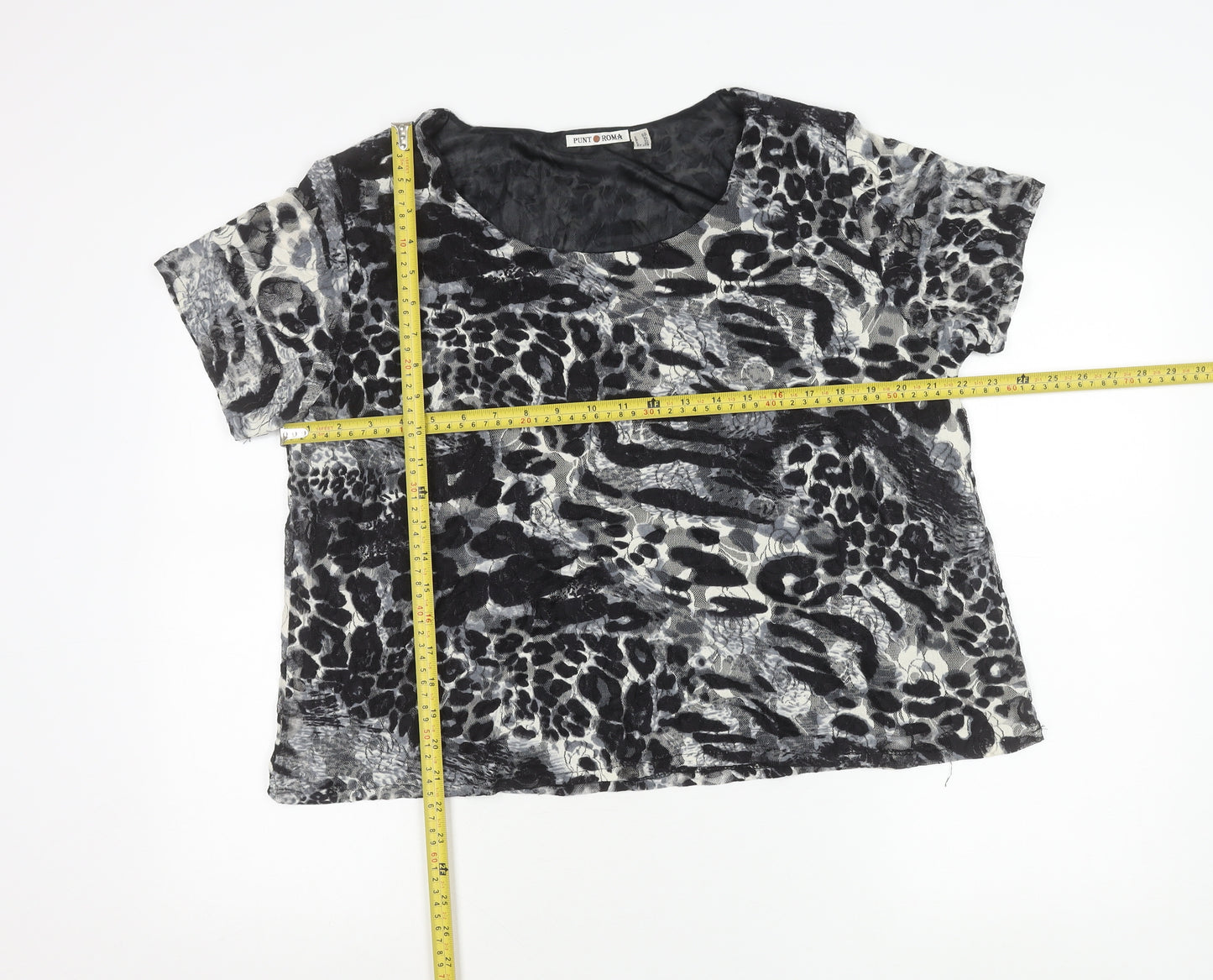 Punt Roma Womens Multicoloured XL Lace Animal Print Short Sleeve T-Shirt