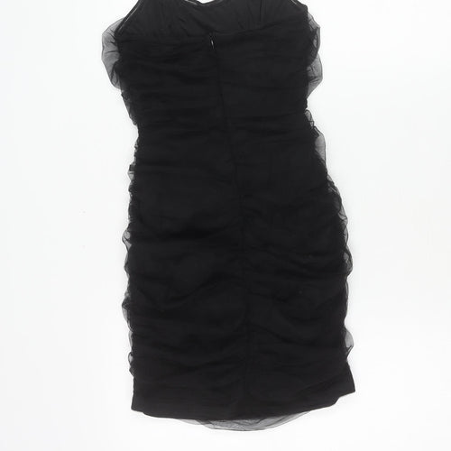 PrettyLittleThing Women’s Black Strapless Bodycon Dress UK 8 Party Ruched