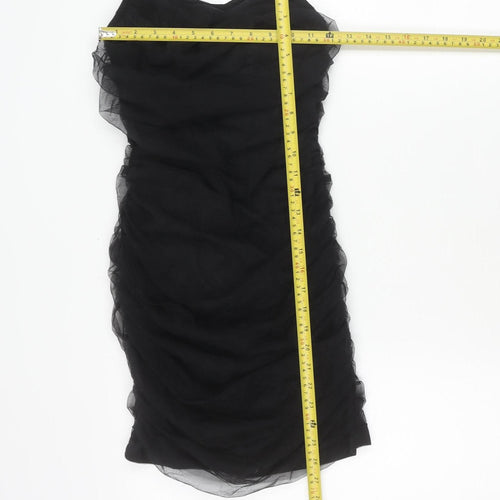 PrettyLittleThing Women’s Black Strapless Bodycon Dress UK 8 Party Ruched