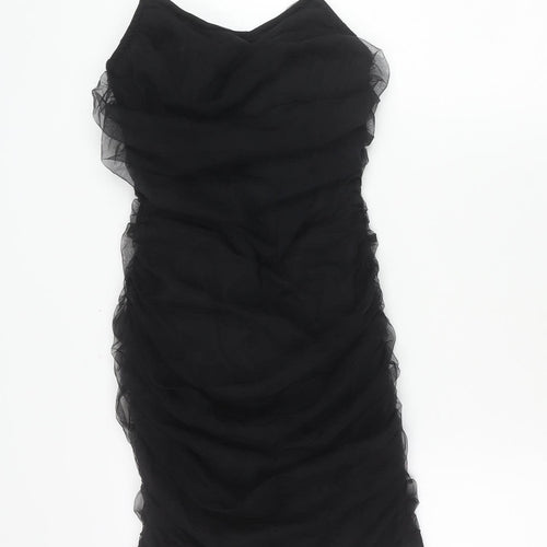 PrettyLittleThing Women’s Black Strapless Bodycon Dress UK 8 Party Ruched