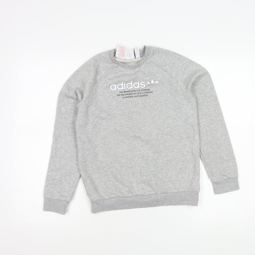 Adidas Girls Grey Logo Sweatshirt 10-11 Years Pullover Crew Neck