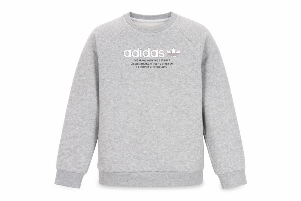 Front view of Adidas girls’ grey logo sweatshirt 10-11 years pullover crew neck