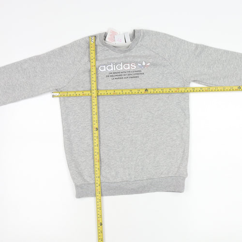 Adidas Girls Grey Logo Sweatshirt 10-11 Years Pullover Crew Neck
