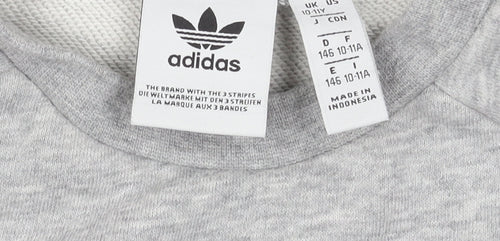 Adidas Girls Grey Logo Sweatshirt 10-11 Years Pullover Crew Neck