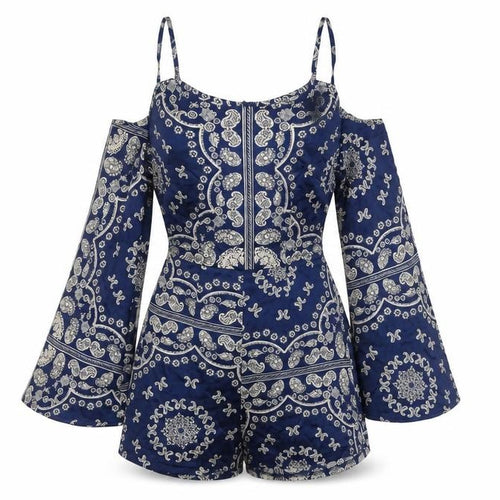 Motel Womens Blue Paisley Cold Shoulder Long Sleeve Playsuit Size 6