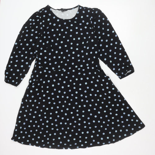 Dorothy Perkins Women’s Black Polka Dot A-Line Dress UK 16 Long Sleeve