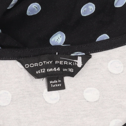 Dorothy Perkins Women’s Black Polka Dot A-Line Dress UK 16 Long Sleeve