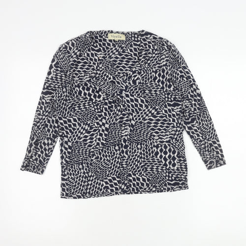 Viyella Womens Blue Geometric Print Tunic Blouse M Viscose 3/4 Sleeve