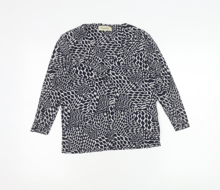 Viyella Womens Blue Geometric Print Tunic Blouse M Viscose 3/4 Sleeve