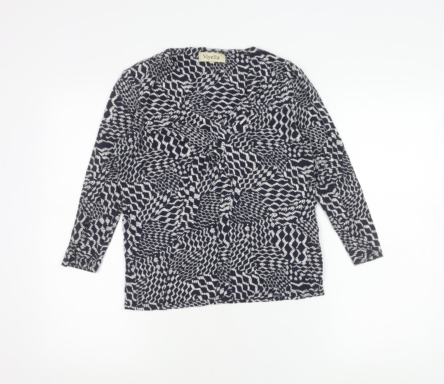 Viyella Womens Blue Geometric Print Tunic Blouse M Viscose 3/4 Sleeve