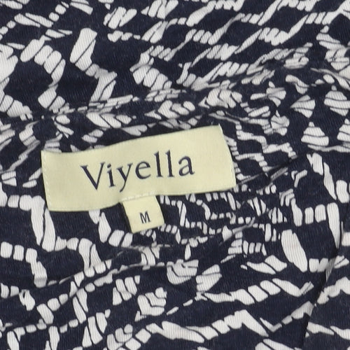 Viyella Womens Blue Geometric Print Tunic Blouse M Viscose 3/4 Sleeve