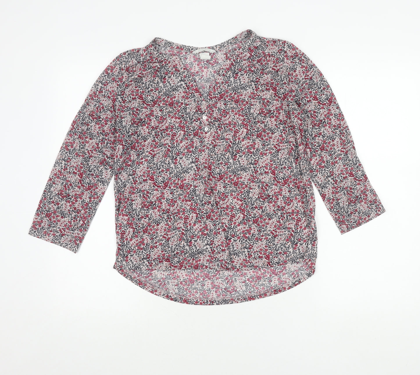 H&M Womens Multicoloured Floral Blouse Size S 3/4 Sleeve V-Neck