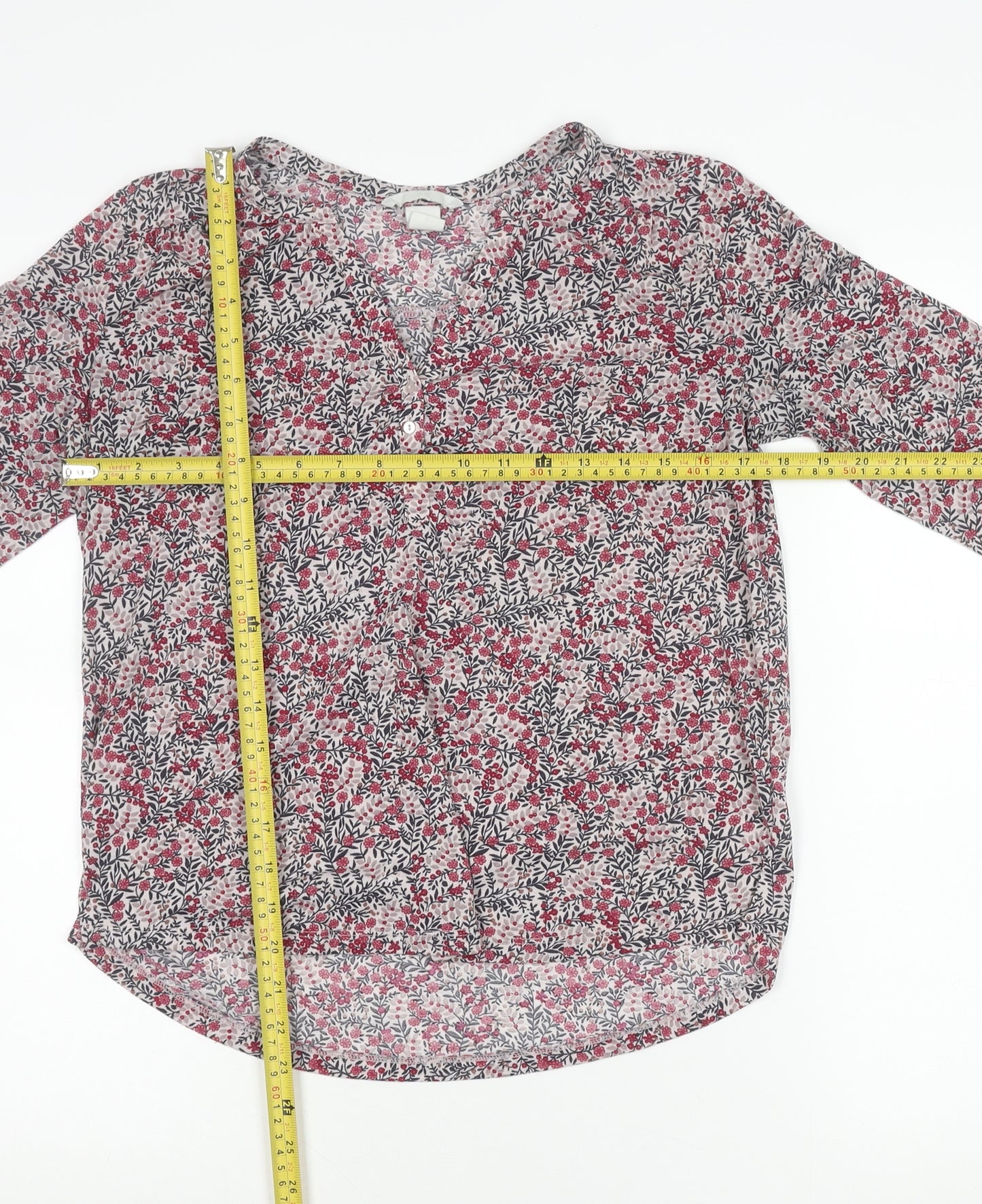 H&M Womens Multicoloured Floral Blouse Size S 3/4 Sleeve V-Neck