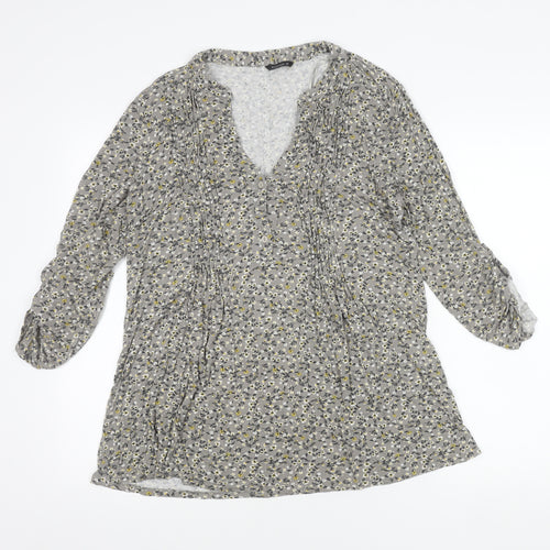 Roman Womens Grey Floral Tunic Blouse Size 14 Viscose