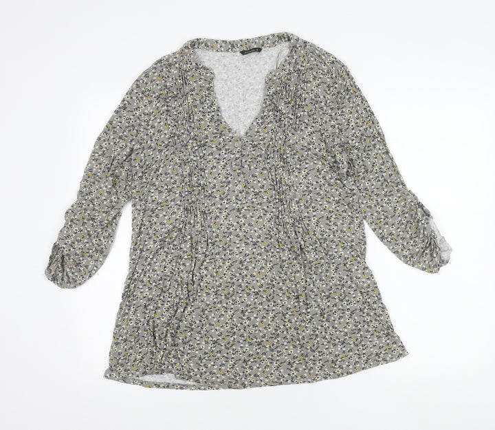 Roman Womens Grey Floral Tunic Blouse Size 14 Viscose