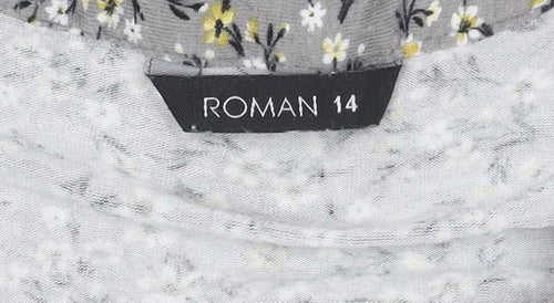 Roman Womens Grey Floral Tunic Blouse Size 14 Viscose