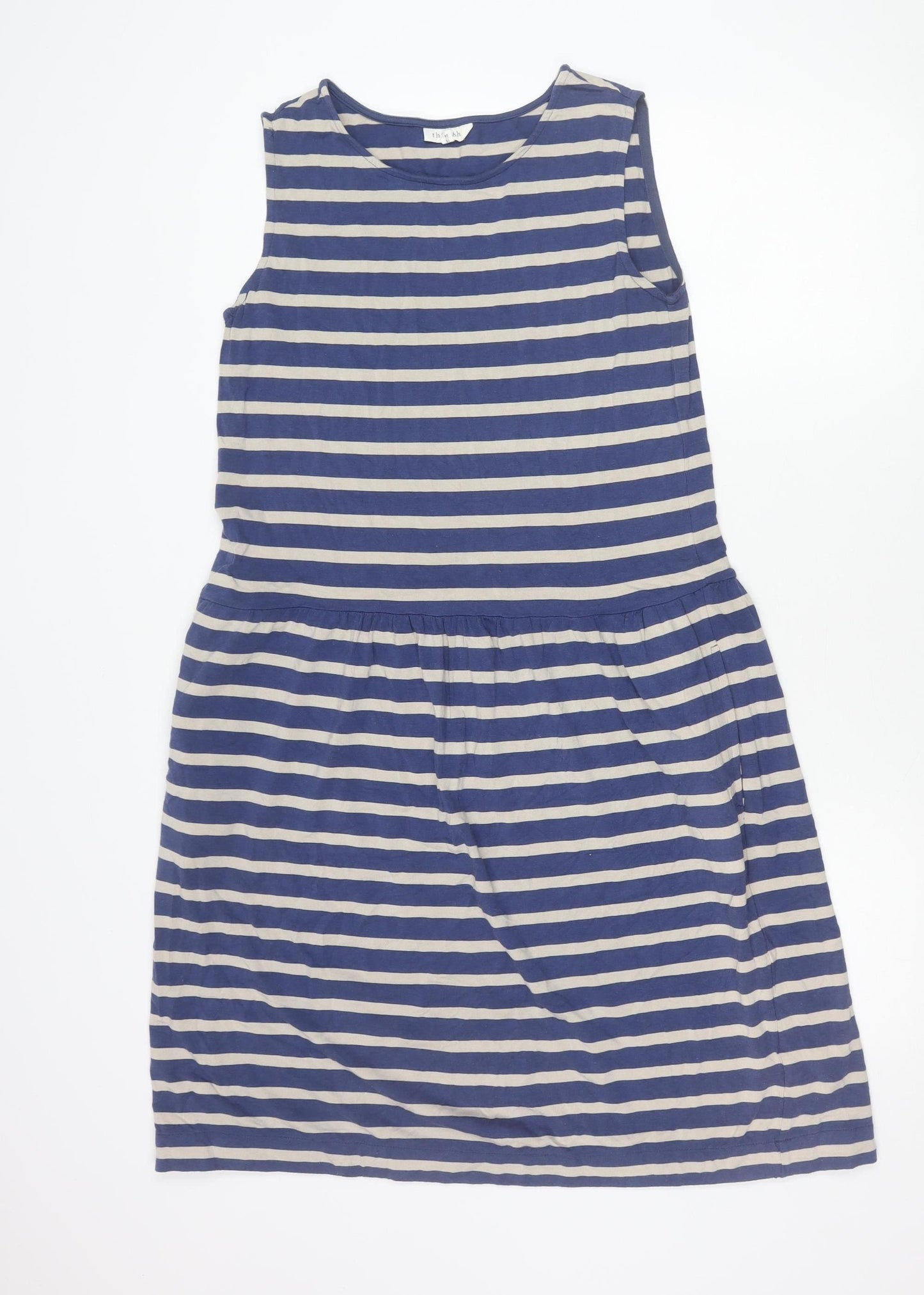 Thought Womens Blue Striped Sleeveless Shift Dress Size 10