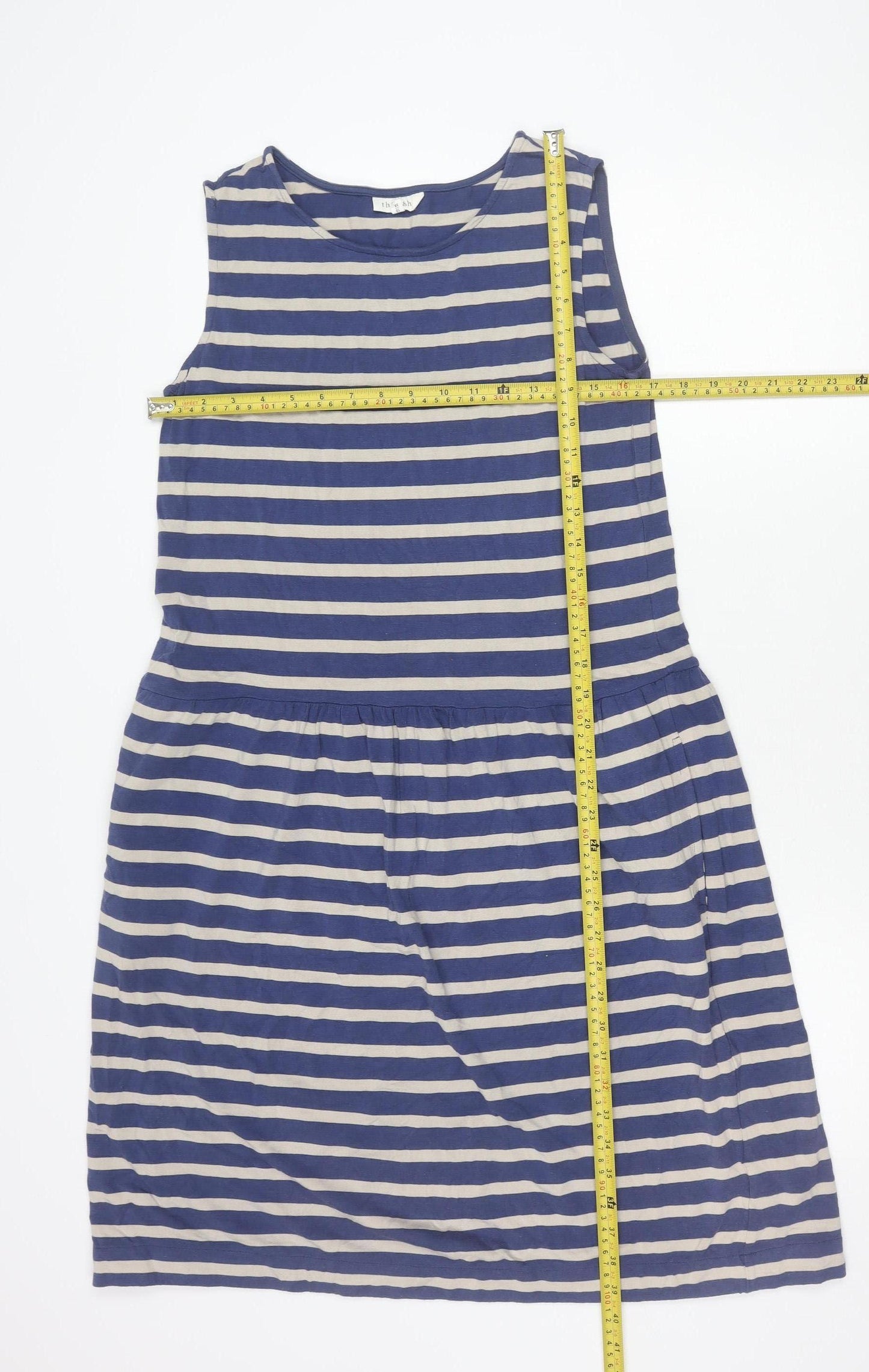 Thought Womens Blue Striped Sleeveless Shift Dress Size 10
