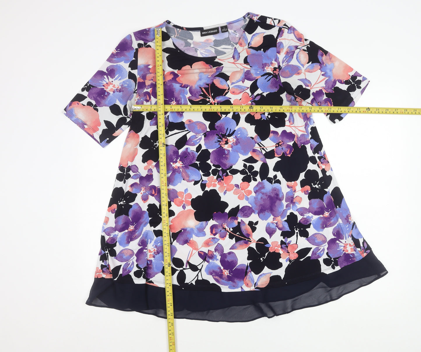 Nina Leonard Womens Multicoloured Floral Tunic Blouse L