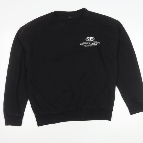 New Look Men Black Graphic Print Pullover Sweatshirt Size M
