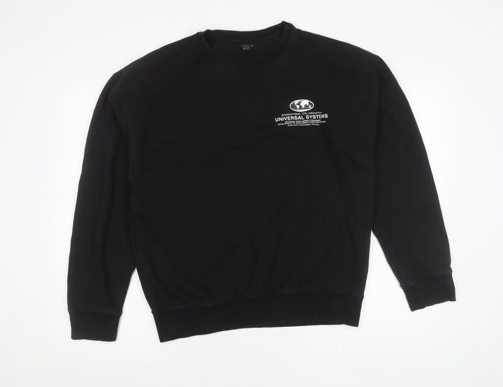New Look Men Black Graphic Print Pullover Sweatshirt Size M