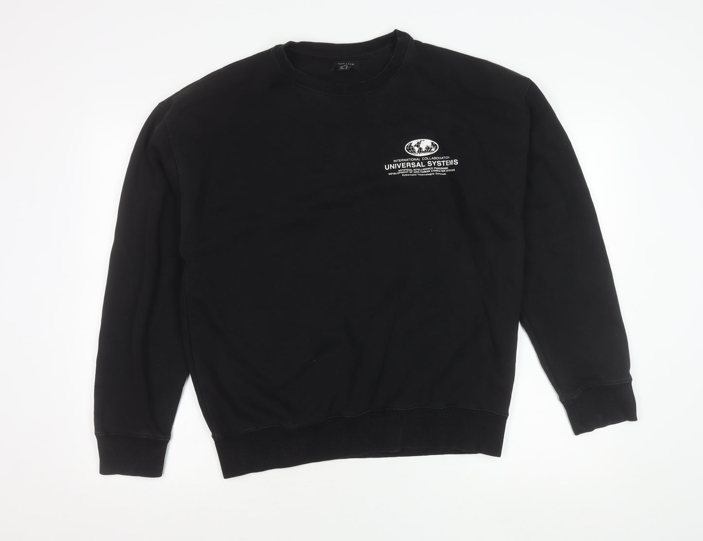 New Look Men Black Graphic Print Pullover Sweatshirt Size M