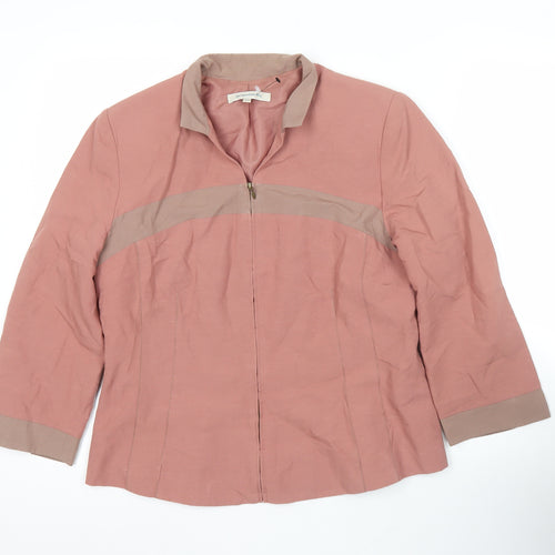 Jacqueline RIU Women’s Pink 3/4 Sleeve Zip Jacket Size 14 Viscose Linen Blend