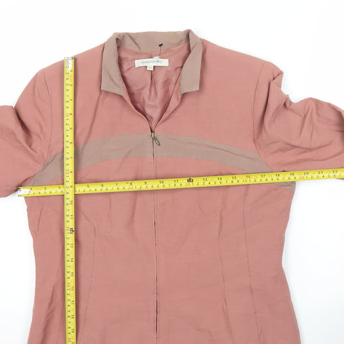 Jacqueline RIU Women’s Pink 3/4 Sleeve Zip Jacket Size 14 Viscose Linen Blend
