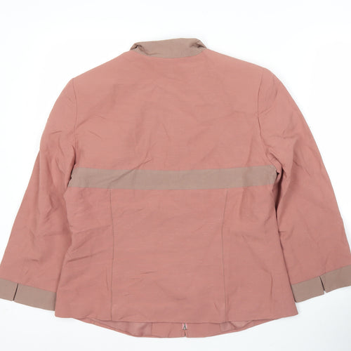 Jacqueline RIU Women’s Pink 3/4 Sleeve Zip Jacket Size 14 Viscose Linen Blend