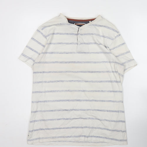 SoulCal & Co Men’s White Striped Henley Short Sleeve T-Shirt Size L