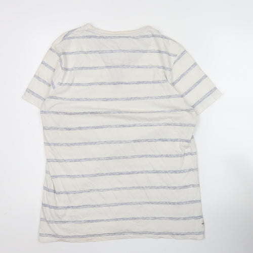 SoulCal & Co Men’s White Striped Henley Short Sleeve T-Shirt Size L