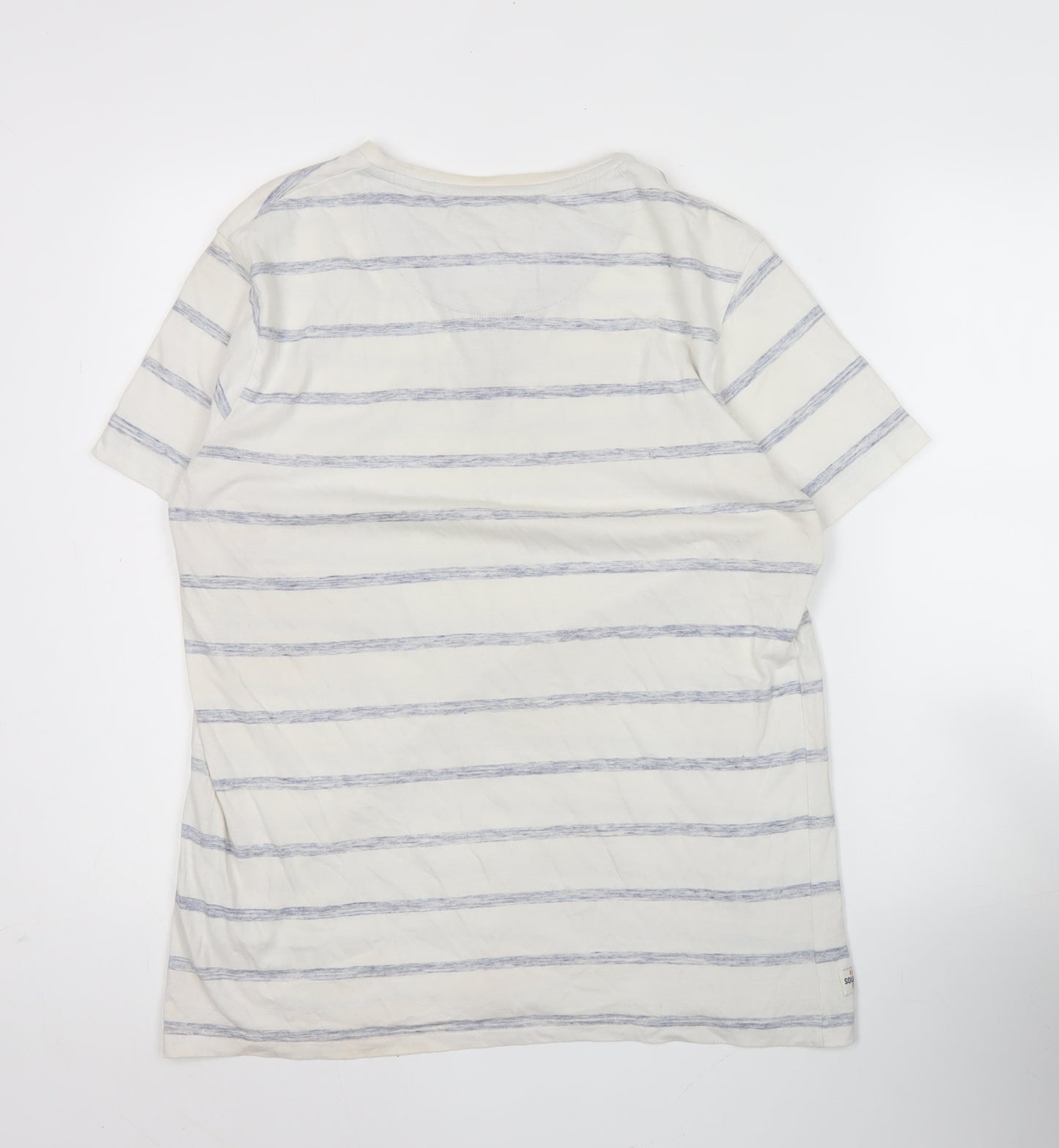 SoulCal & Co Men’s White Striped Henley Short Sleeve T-Shirt Size L