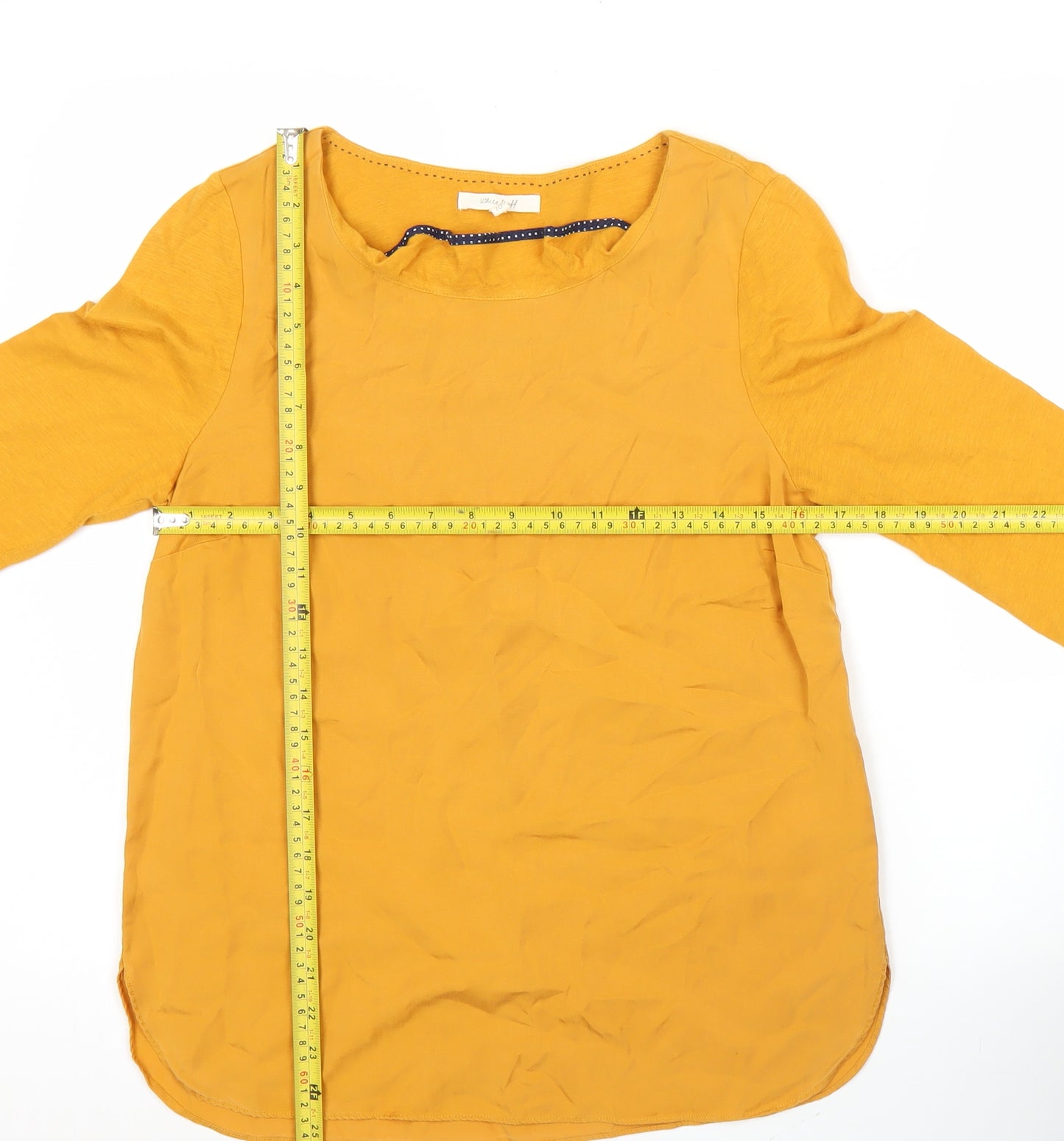 White Stuff Womens Yellow Size 10 Tunic Blouse Long Sleeve Scoop Neck
