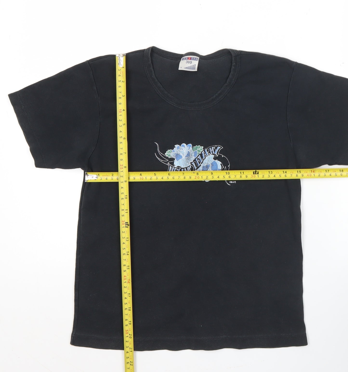 Russell Women Black L Embroidered Cotton Stretch T-Shirt