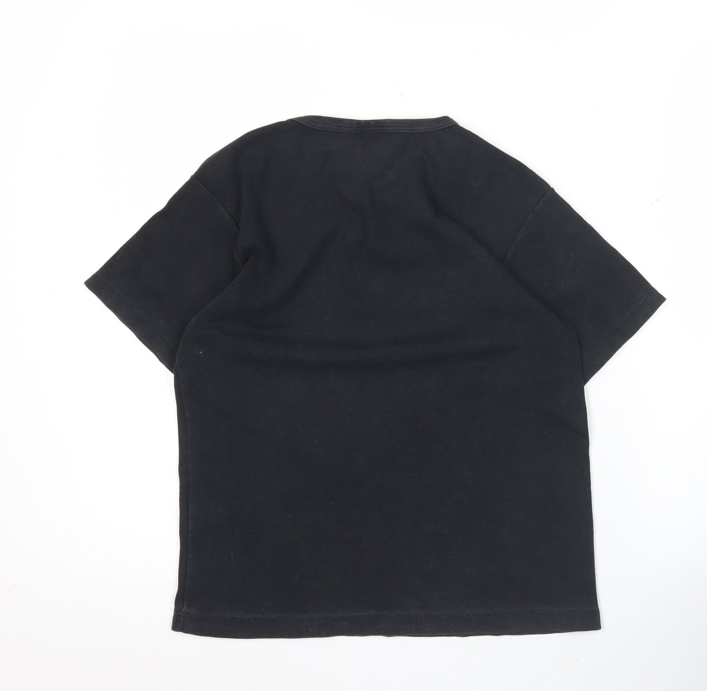 Russell Women Black L Embroidered Cotton Stretch T-Shirt