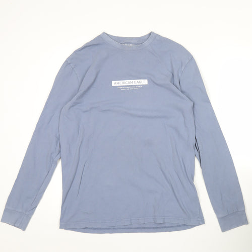 American Eagle Men’s Blue M Long Sleeve Crew Neck Cotton Graphic Top