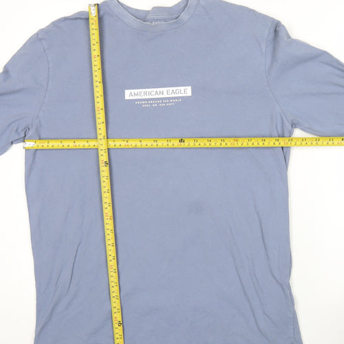 American Eagle Men’s Blue M Long Sleeve Crew Neck Cotton Graphic Top