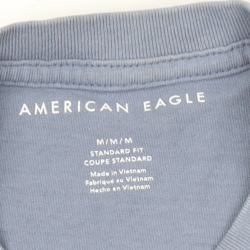 American Eagle Men’s Blue M Long Sleeve Crew Neck Cotton Graphic Top