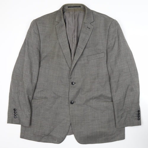 Fellini Men’s Grey Wool Blend Blazer Jacket 48 Regular Classic Herringbone