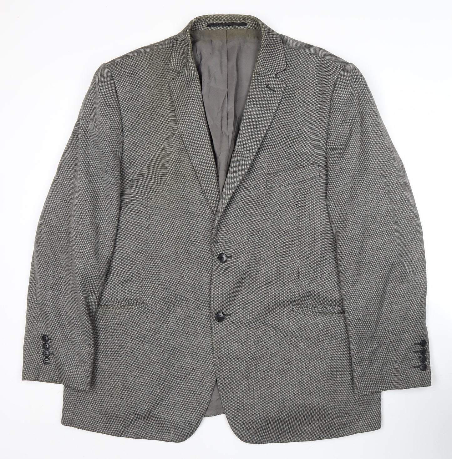 Fellini Men’s Grey Wool Blend Blazer Jacket 48 Regular Classic Herringbone