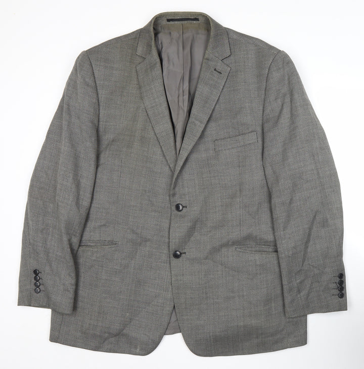 Fellini Men’s Grey Wool Blend Blazer Jacket 48 Regular Classic Herringbone