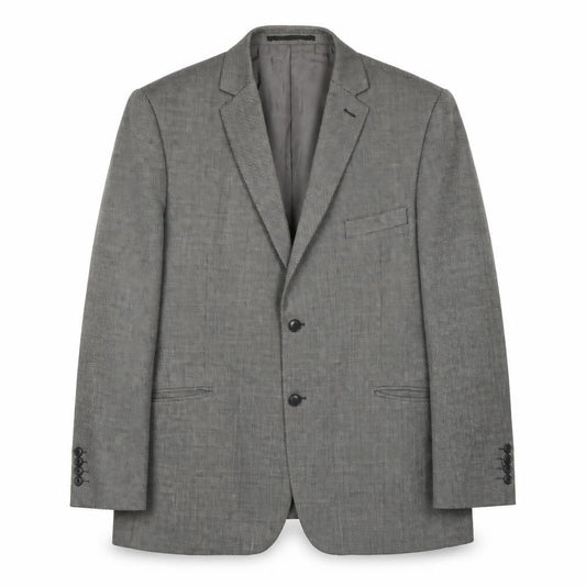 Front view of Fellini Men’s Grey Wool Blend Blazer Jacket 48 Regular Classic Herringbone