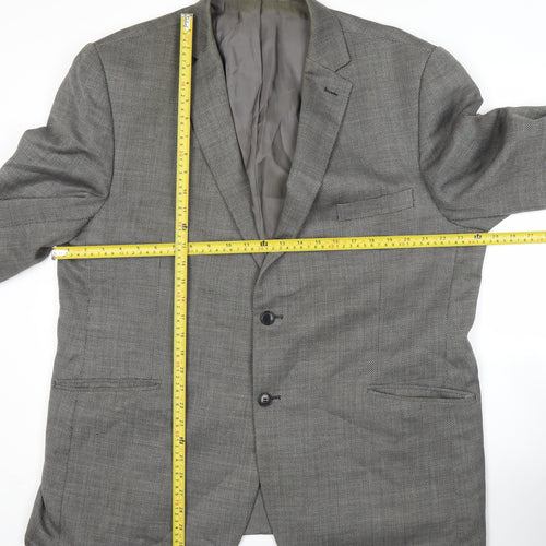 Fellini Men’s Grey Wool Blend Blazer Jacket 48 Regular Classic Herringbone