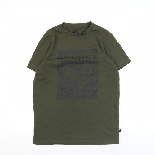 Puma Boys Green Logo T-Shirt 11-12 Years Crew Neck Short Sleeve