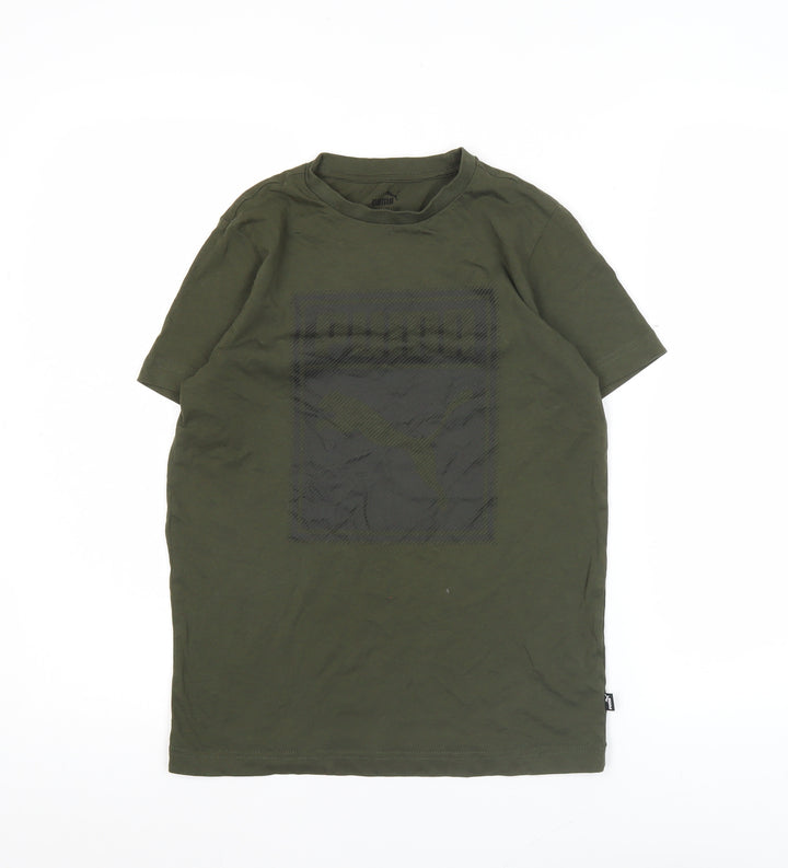 Puma Boys Green Logo T-Shirt 11-12 Years Crew Neck Short Sleeve