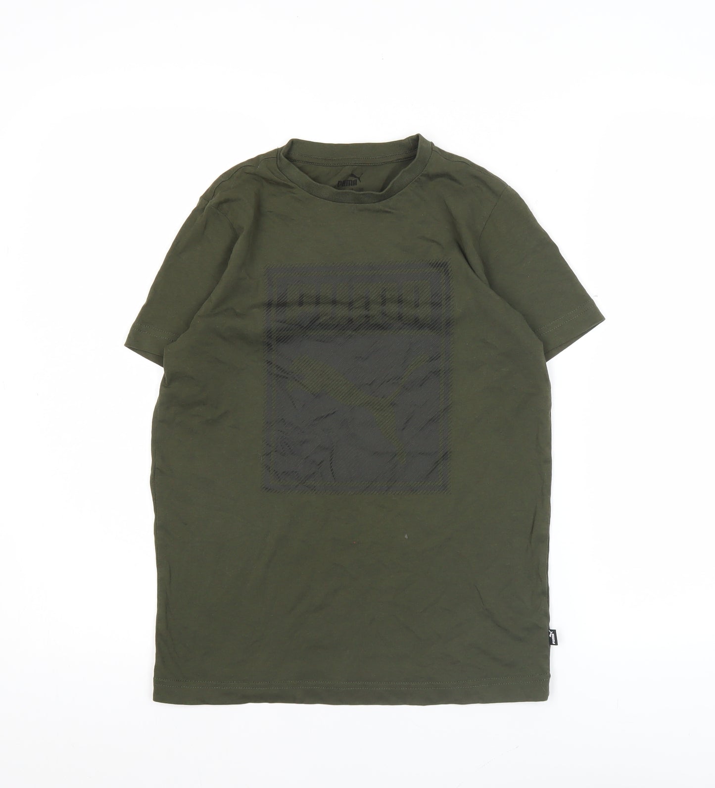 Puma Boys Green Logo T-Shirt 11-12 Years Crew Neck Short Sleeve