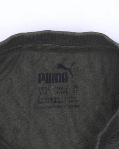 Puma Boys Green Logo T-Shirt 11-12 Years Crew Neck Short Sleeve