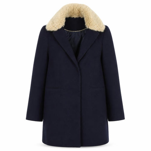 Topshop Womens Blue Faux Fur Collar Coat UK 10 Long Sleeve Overcoat