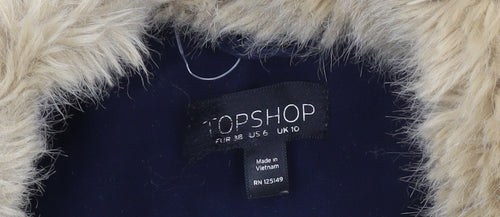 Topshop Womens Blue Faux Fur Collar Coat UK 10 Long Sleeve Overcoat