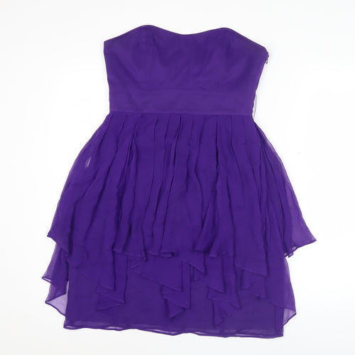 Coast Women's Purple Silk Strapless Hi-Low Cocktail Dress Size 10